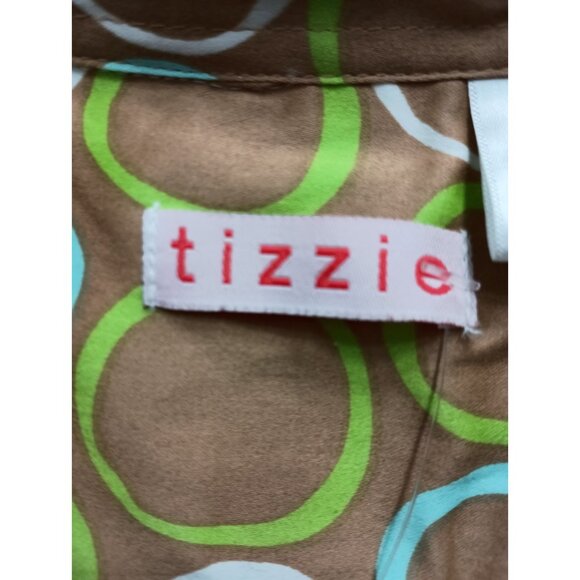 Tizzie Wearable Art Tunic Top Womens Medium Ikat Print Button Front Long Sleeve - Picture 6 of 14